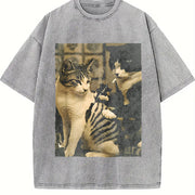 Heavy 90s Retro Y2K Blouse for Work Vintage Washed T-Shirt in Gray