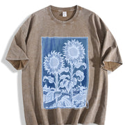 Sunflowers Retro Botanical Garden Vintage Washed T-Shirt in Brown