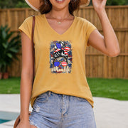 Sleeveless Vest American Flag Hair Bow Glasses Momlife Women's Color Cotton Tank Top in Yellow