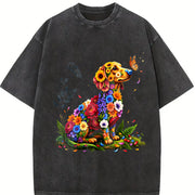 Coastal Granddaughter Vibes + Sun-faded: Vibrant Floral Vintage Washed T-Shirt in Black