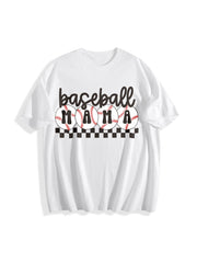 Baseball Mama Checkered Mama Cotton T-Shirt in White