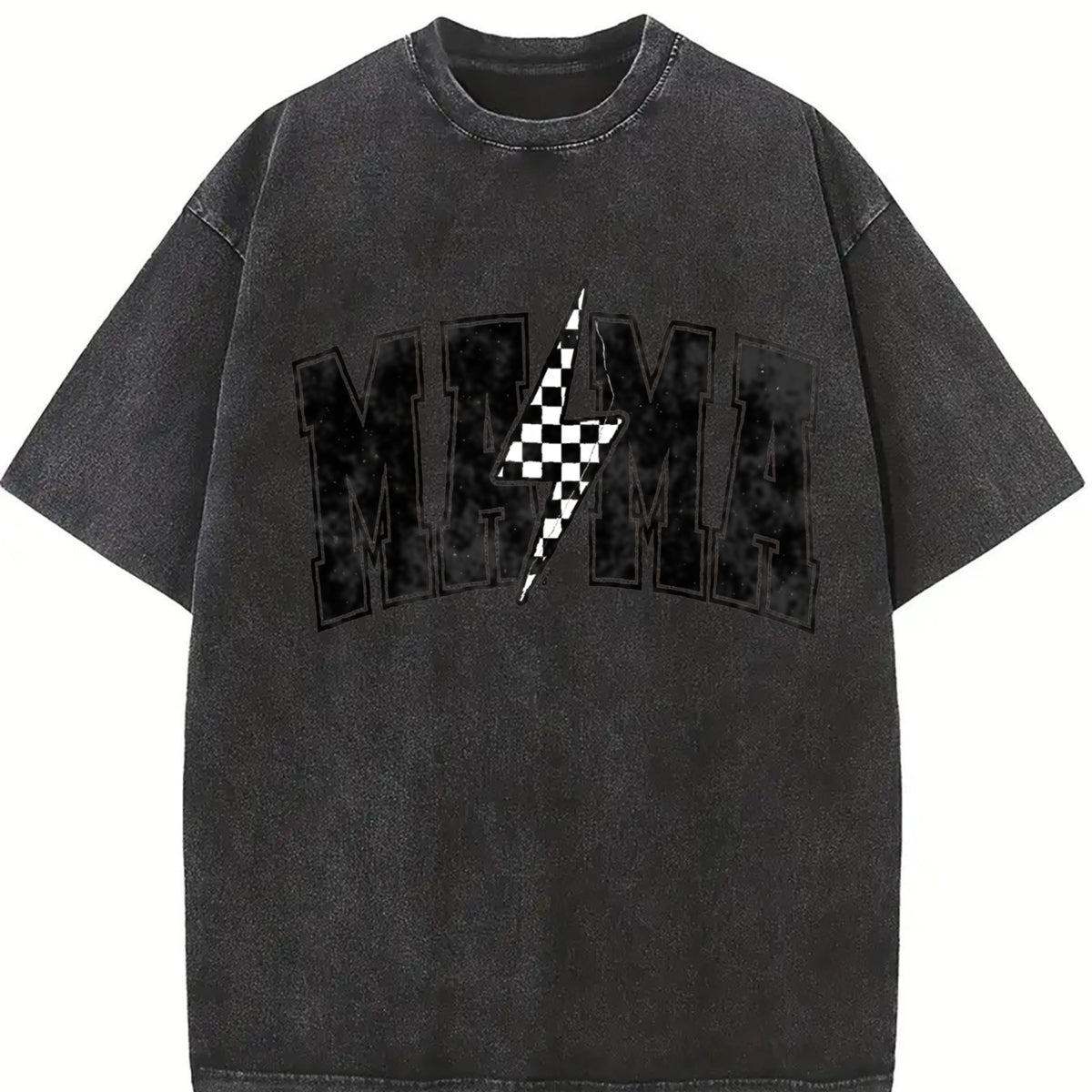 Mama Lightning Bolt Vintage Washed T-Shirt in Black