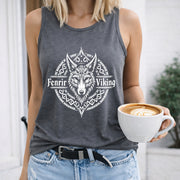 Fenrir Viking Wolf Symbol Crew-neck Sleeveless Vest Women's Color Cotton Tank Top in Gray