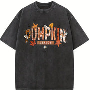 Pumpkin Season Retro Halloween Vintage Washed T-Shirt in Black