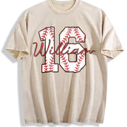 Custom Baseball Number Vintage Washed T-Shirt in Beige