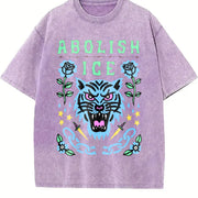 Abolish ICE – Satirical Political vintage washed oversized T-shirt in Purple