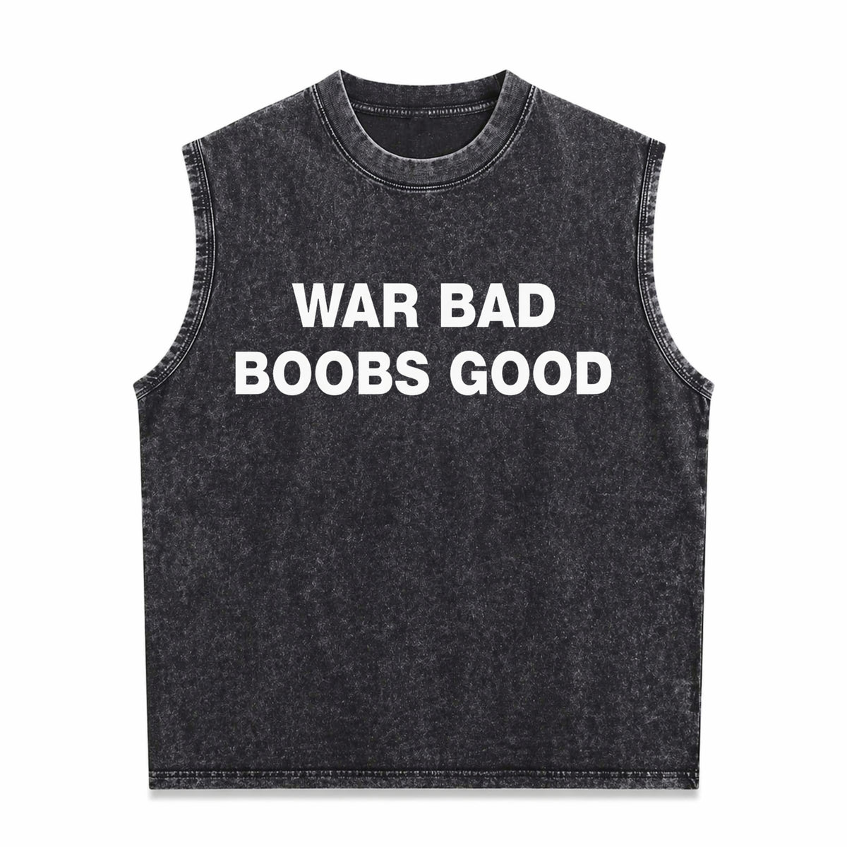 War Bad Boobs Good Black Vintage Washed Tank Top in Black