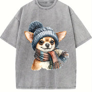 Chihuahua Portrait Vintage Washed T-Shirt in Gray