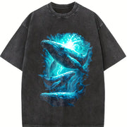 Retro ® Whale Marine Whale Ocean Lovers Vintage Washed T-Shirt in Black