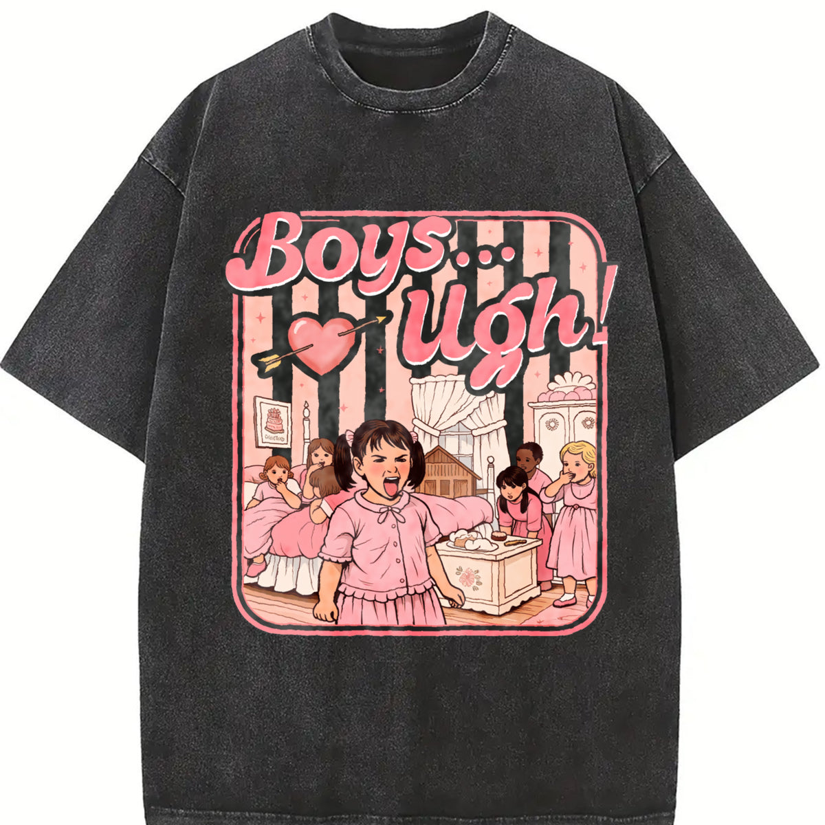 Boys...Ugh! Valentine – 90s Movie Quote vintage washed oversized T-shirt in Black