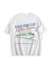 Monorail Inspired Please Stand Clear of the Doors Cotton T-Shirt in White