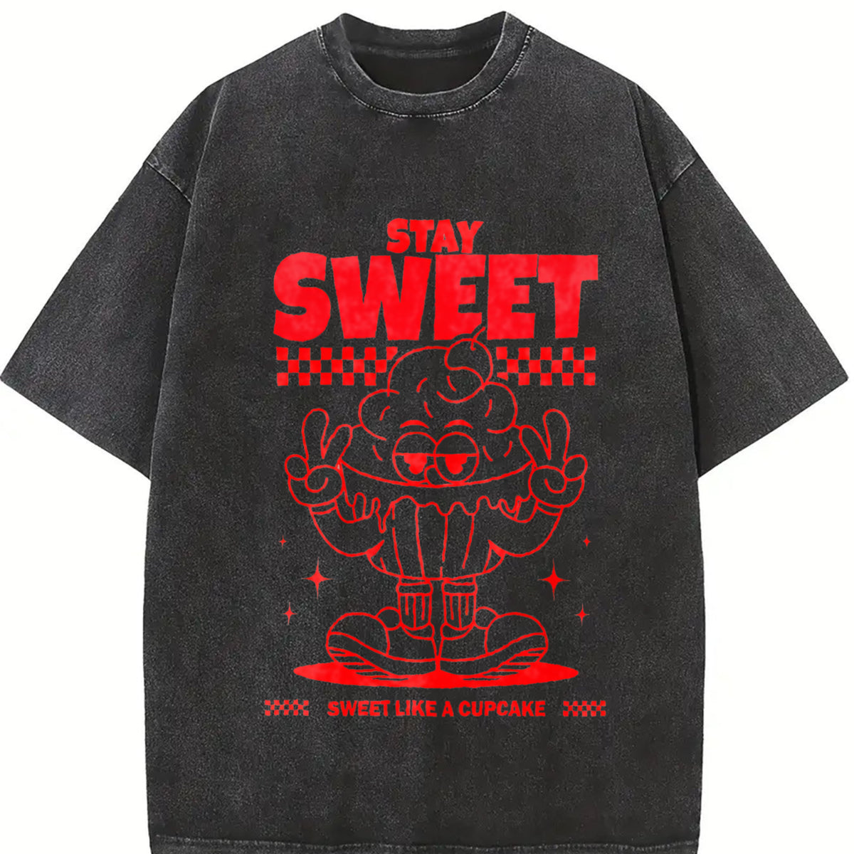 Retro Stay Sweet Mascot 90s Vintage Washed T-Shirt in Black