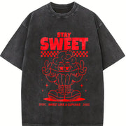 Retro Stay Sweet Mascot 90s Vintage Washed T-Shirt in Black