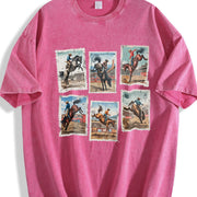 Rodeo Cowboy Western Horse Bucking Horses vintage washed oversized T-shirt in Red