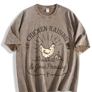 Chicken Raising & Jesus Praising Farm Life vintage washed oversized T-shirt in Brown