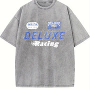 Stylish Luxury Racing Vintage Washed T-Shirt in Gray