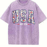 Floral USA American Girl USA Est 1776 vintage washed oversized T-shirt in Purple
