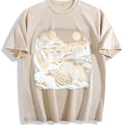 Frog Playing Guitar 90s Vintage Washed T-Shirt in Beige