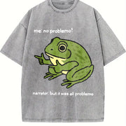 Frog Me No Problemo Narrator: But It Was All Problemo vintage washed oversized T-shirt in Gray