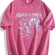 Feminism Is Power Dragon 90s Vintage Washed T-Shirt in Red