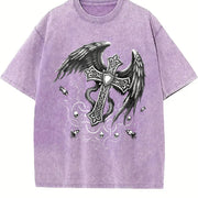 Winged Cross Vintage Washed T-Shirt in Purple