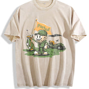 Parlnd Golf Cartoon Character Vintage Washed T-Shirt in Beige