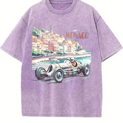 Monaco 1937 Racer Race Car Retro Vintage Washed T-Shirt in Purple