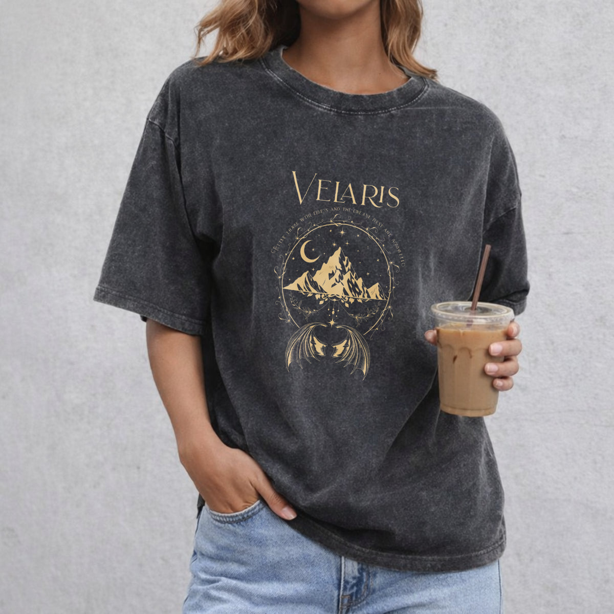Velaris The Night Court Acotar 2 Sided vintage washed oversized T-shirt in Black