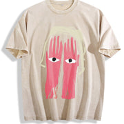 1pc Palm and Eye Vintage Washed T-Shirt in Beige