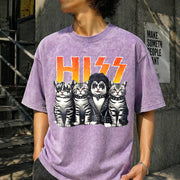 Cute Hiss Cats Rock Kittens Kitty Rocking Music Cat Lovers Vintage Washed T-Shirt in Purple