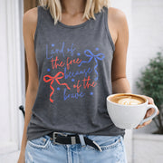 Land of the Free Because of the Brave Women's Color Cotton Tank Top in Gray