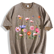 Subtle Floral Anti Trump Vintage Washed T-Shirt in Brown