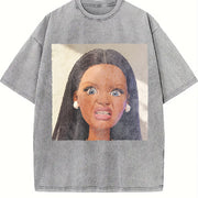 Shocked Glam Doll Portrait Vintage Washed T-Shirt in Gray