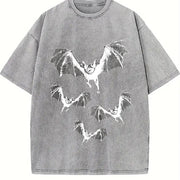 Bat Gothic Batik Vintage Washed T-Shirt in Gray