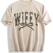 Hunting Wifey Varsity Wifey Camo For Wife vintage washed oversized T-shirt in Beige
