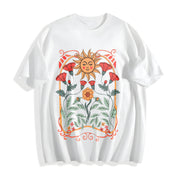 Boho Floral Art Nouveau Cotton T-Shirt in White