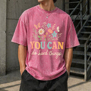 Wildflower You Can Do Hard Things Vintage Washed T-Shirt in Red