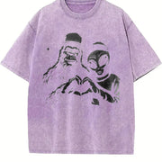 Retro Bigfoot and Alien Heart Hands Vintage Washed T-Shirt in Purple