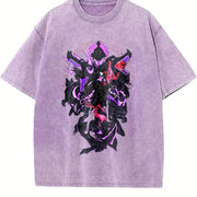Retro Limited Sung Jin Woo Bellion - Solo Leveling Wash vintage washed oversized T-shirt in Purple