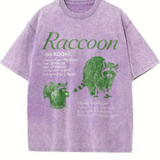 Raccoon Infographic Vintage Washed T-Shirt in Purple