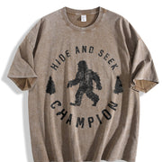 Hide and Seek Champion Bigfoot Humor Classic Camping Vintage Washed T-Shirt in Brown
