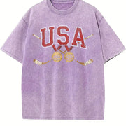 USA Hockey Vintage Washed T-Shirt in Purple