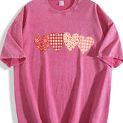 Red Check Floral Love Vintage Washed T-Shirt in Red