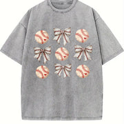 Coquette Baseball Mom Vintage Washed T-Shirt in Gray