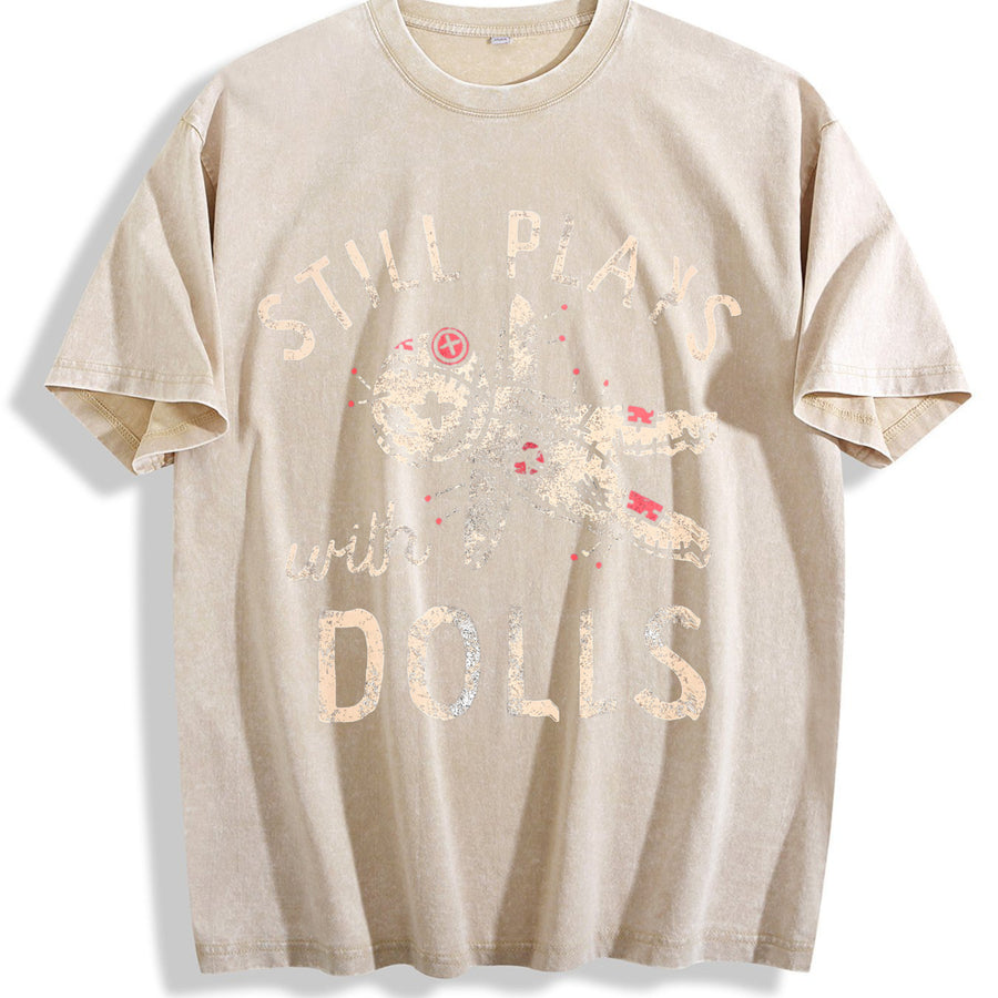Still Plays with Dolls Vintage Washed T-Shirt in Beige