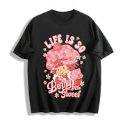 Have a Berry Nice Day Strawberry Cotton T-Shirt in Black