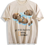 Otters Go with the Flow Vintage Washed T-Shirt in Beige