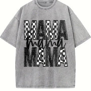 Mama Checker Faux Glitter vintage washed oversized T-shirt in Gray