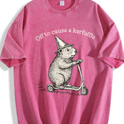 Off To Cause A Kerfuffle Groundhog Scooter Silly Animal vintage washed oversized T-shirt in Red