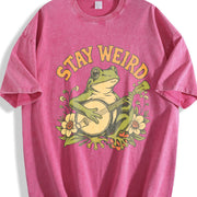 Stay Weird Frog Retro Vintage Washed T-Shirt in Red
